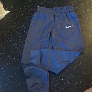 Nike Kids Navy Blue Athletic Joggers with White Swoosh